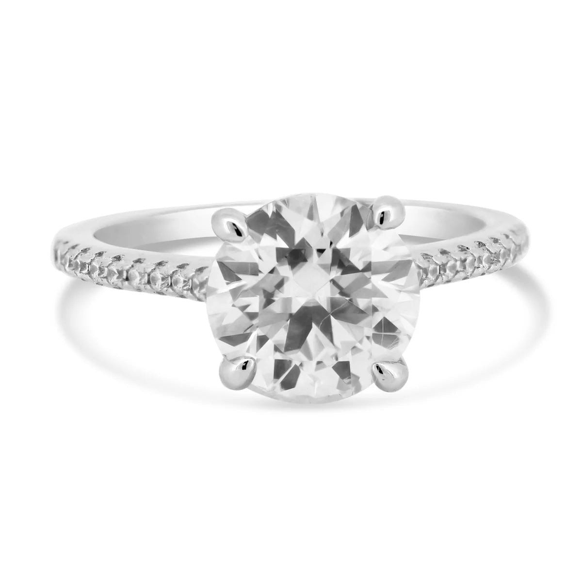 Rhodium Plated 925 Sterling Silver 2 Carat Moissanite Stones Encrusted Engagement Ring