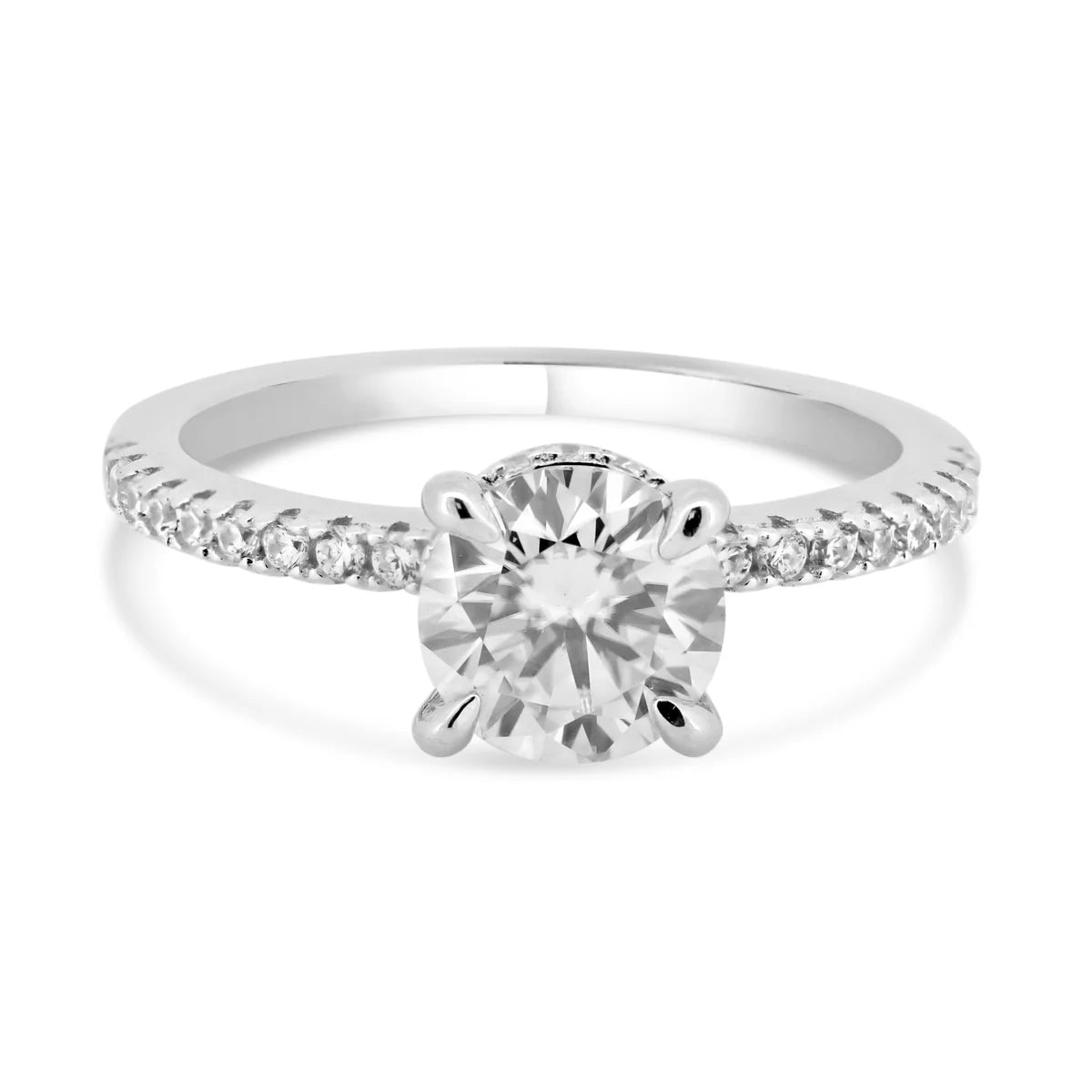 Rhodium Plated 925 Sterling Silver 2 Carat Moissanite Stones Encrusted Statement Ring