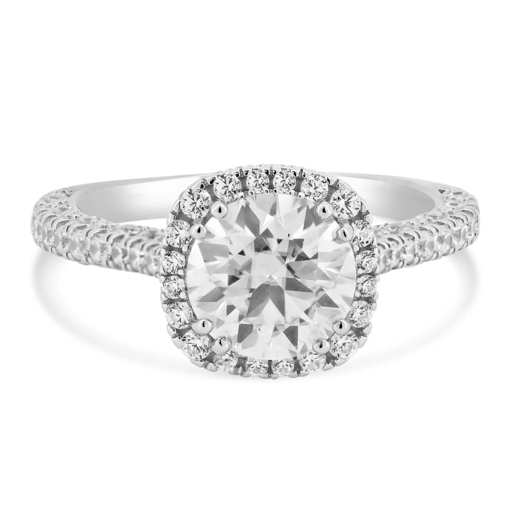 Rhodium Plated 925 Sterling Silver 2 Carat Moissanite Stones with CZ Engagement Ring