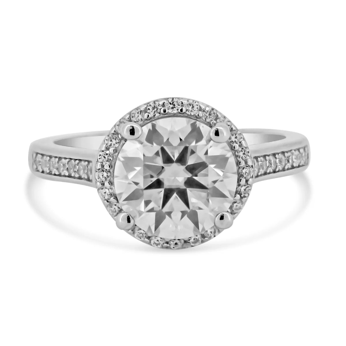 Rhodium Plated 925 Sterling Silver Halo Round Moissanite Stones Ring
