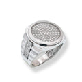 Rhodium Plated 925 Sterling Silver Men's Moissanite Stone Diamond Cut Round Bezel 18mm x 18.5mm Statement Ring
