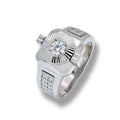 Rhodium Plated 925 Sterling Silver Men's Moissanite Stone Round Bezel 14.5mm x 12.5mm Ring