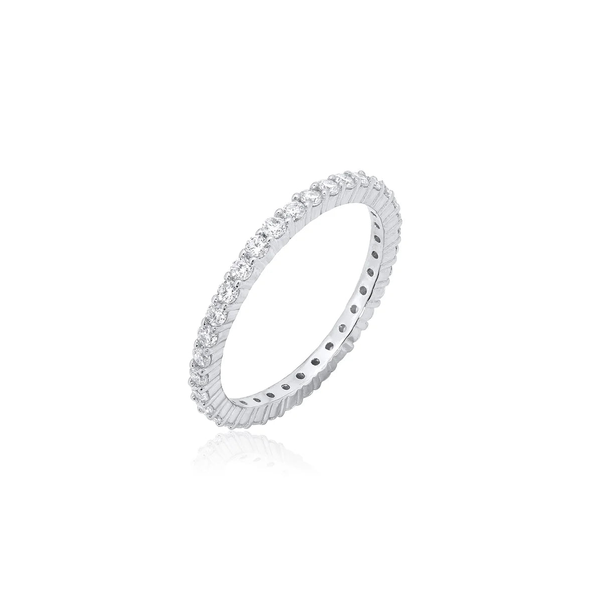Rhodium Plated 925 Sterling Silver Moissanite 1.5mm Eternity Ring