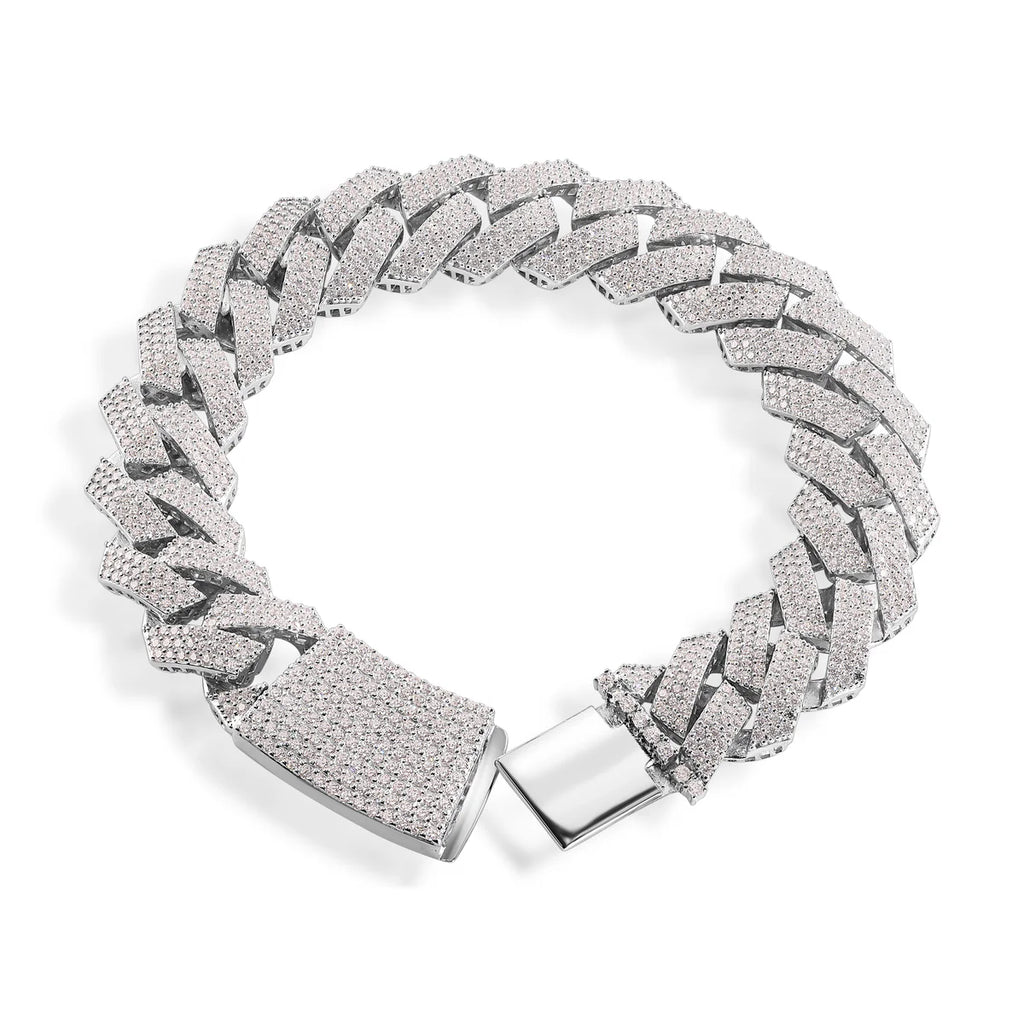 Rhodium Plated 925 Sterling Silver Moissanite Curb 14mm Bracelet