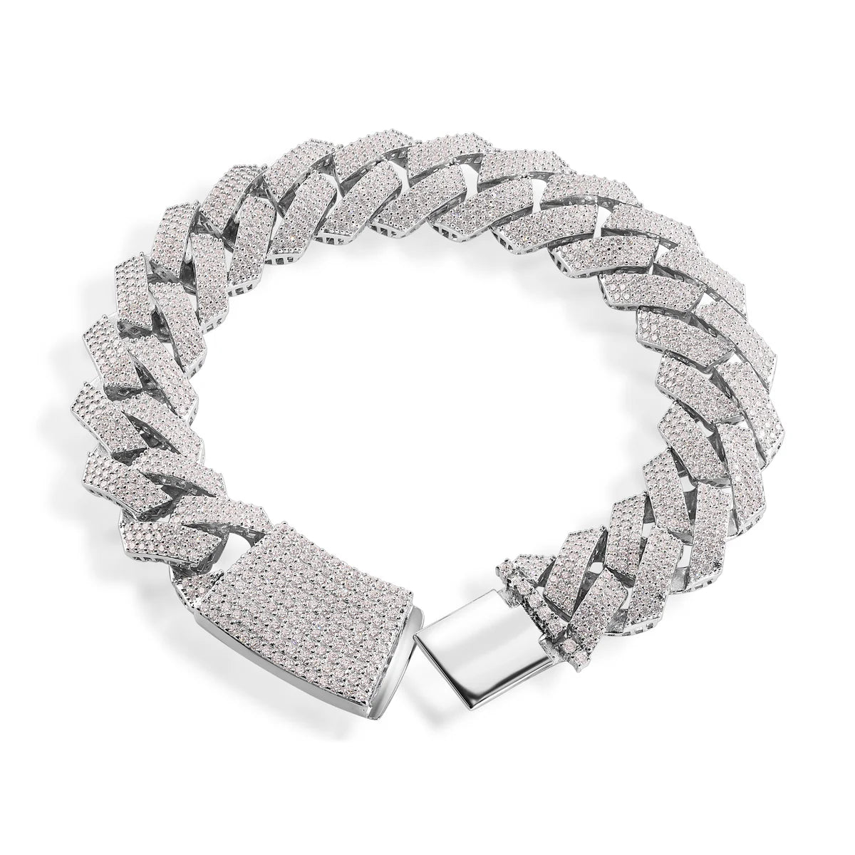 Rhodium Plated 925 Sterling Silver Moissanite Curb 14mm Bracelet
