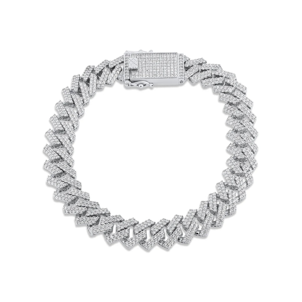 Rhodium Plated 925 Sterling Silver Moissanite Encrusted Miami Cuban Link 10.2mm Bracelet