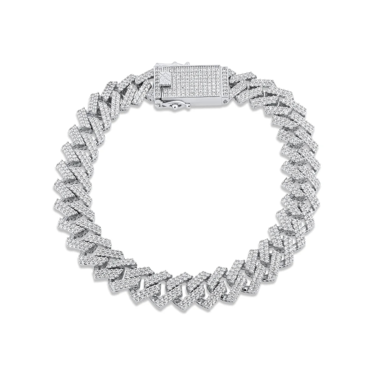Rhodium Plated 925 Sterling Silver Moissanite Encrusted Miami Cuban Link 10.2mm Bracelet