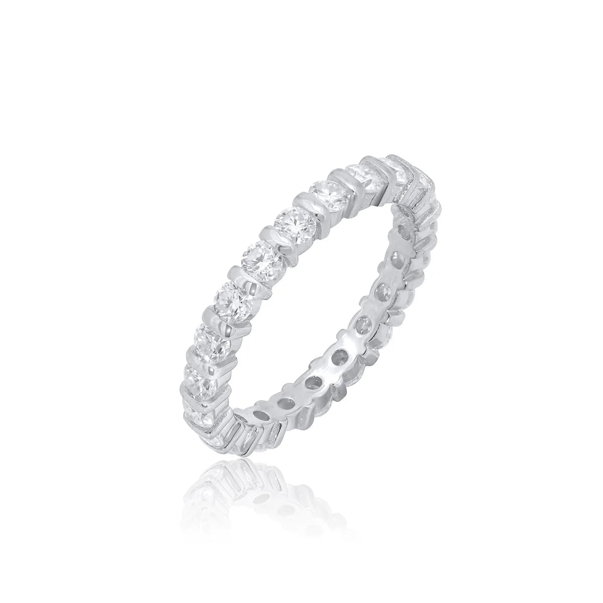 Rhodium Plated 925 Sterling Silver Moissanite Eternity Band 2.8mm Ring