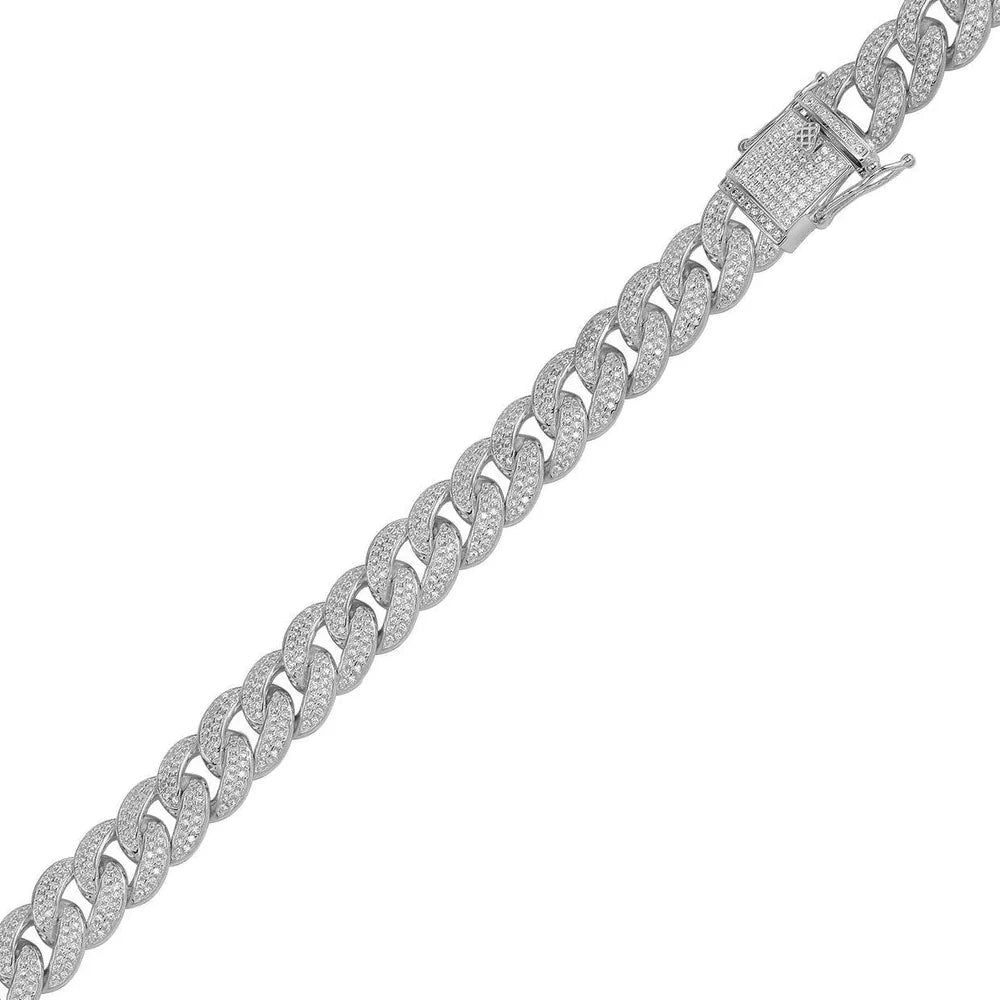Rhodium Plated 925 Sterling Silver Moissanite Miami Cuban 11.7mm Bracelet