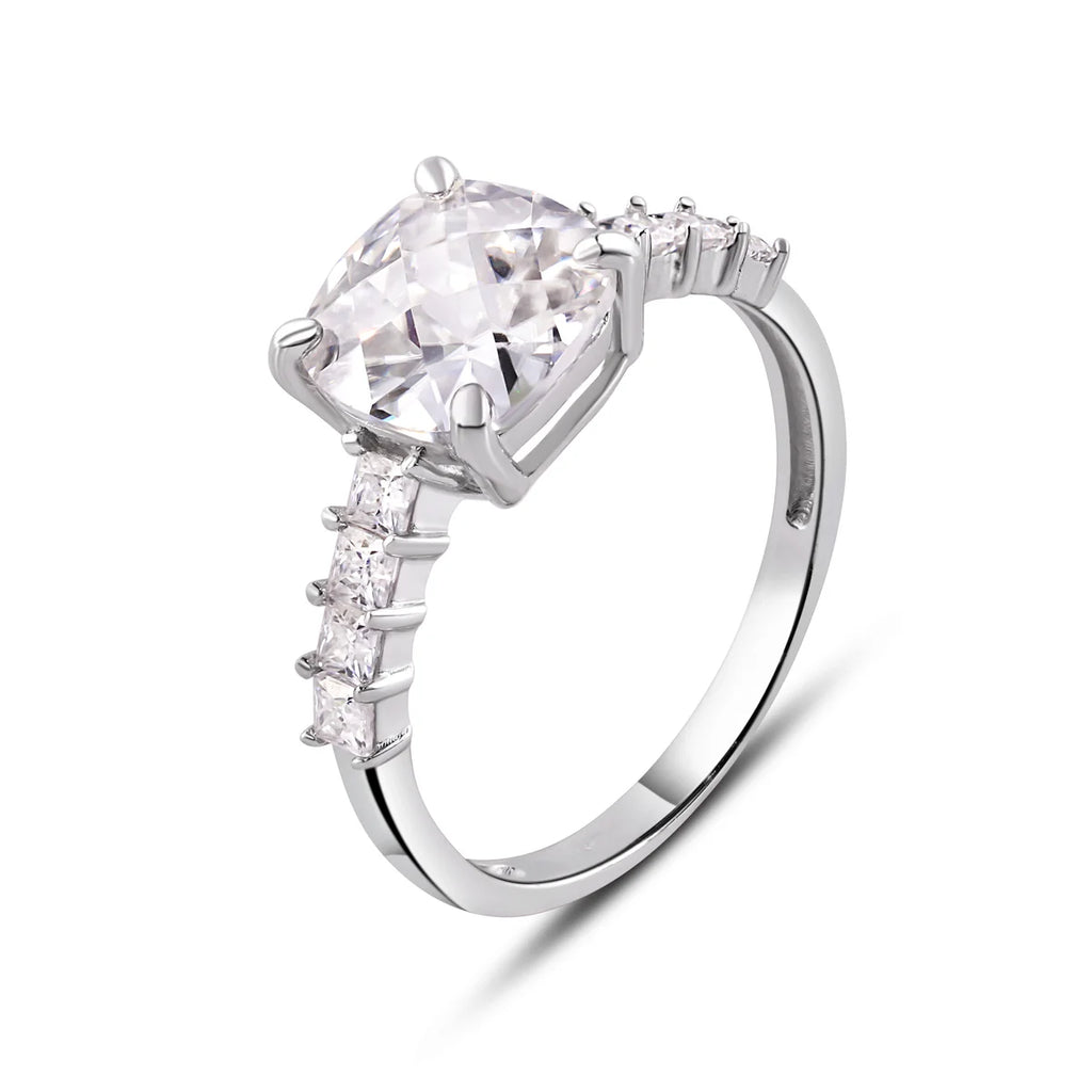 Rhodium Plated 925 Sterling Silver Moissanite Square Stone Engagement Ring