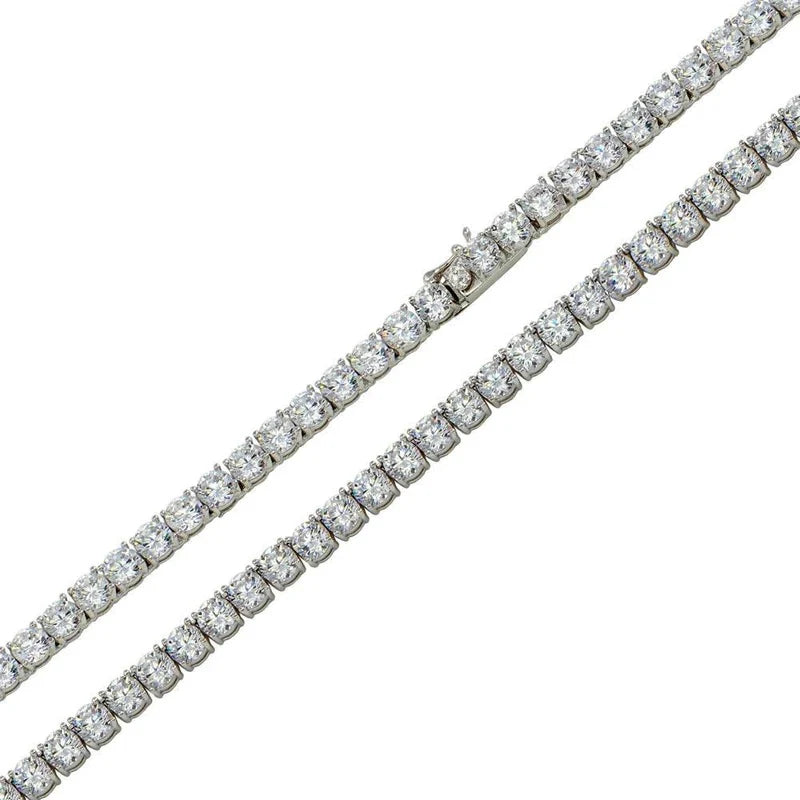 Rhodium Plated 925 Sterling Silver Moissanite Stone 4mm Tennis Necklace