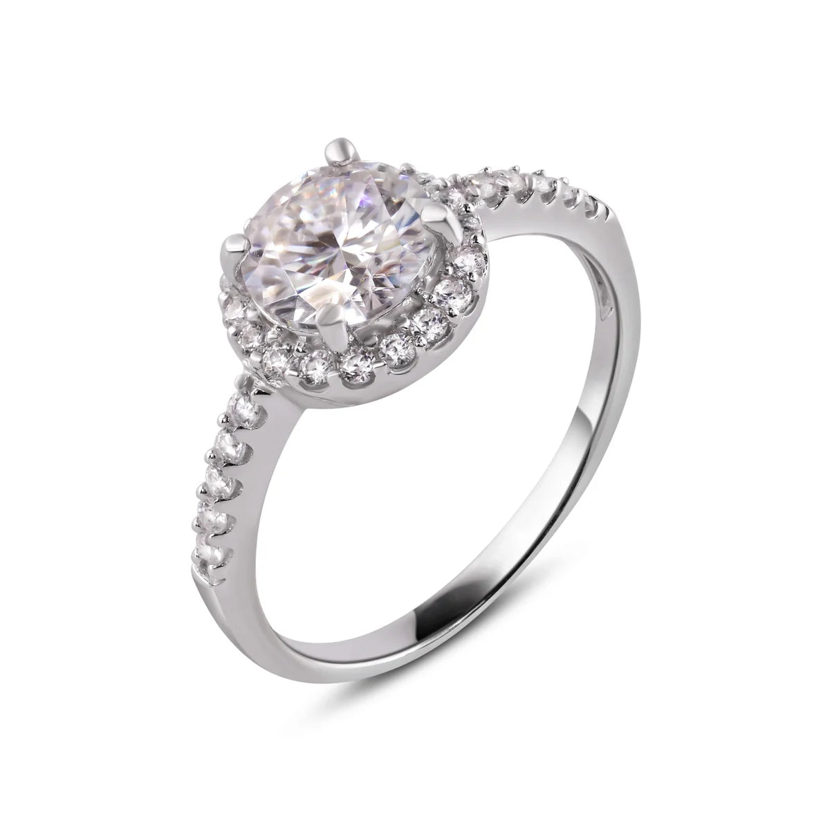 Rhodium Plated 925 Sterling Silver Moissanite Stone Engagement Halo Ring