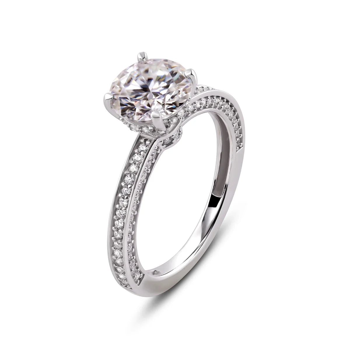 Rhodium Plated 925 Sterling Silver Moissanite Stone Engagement Ring