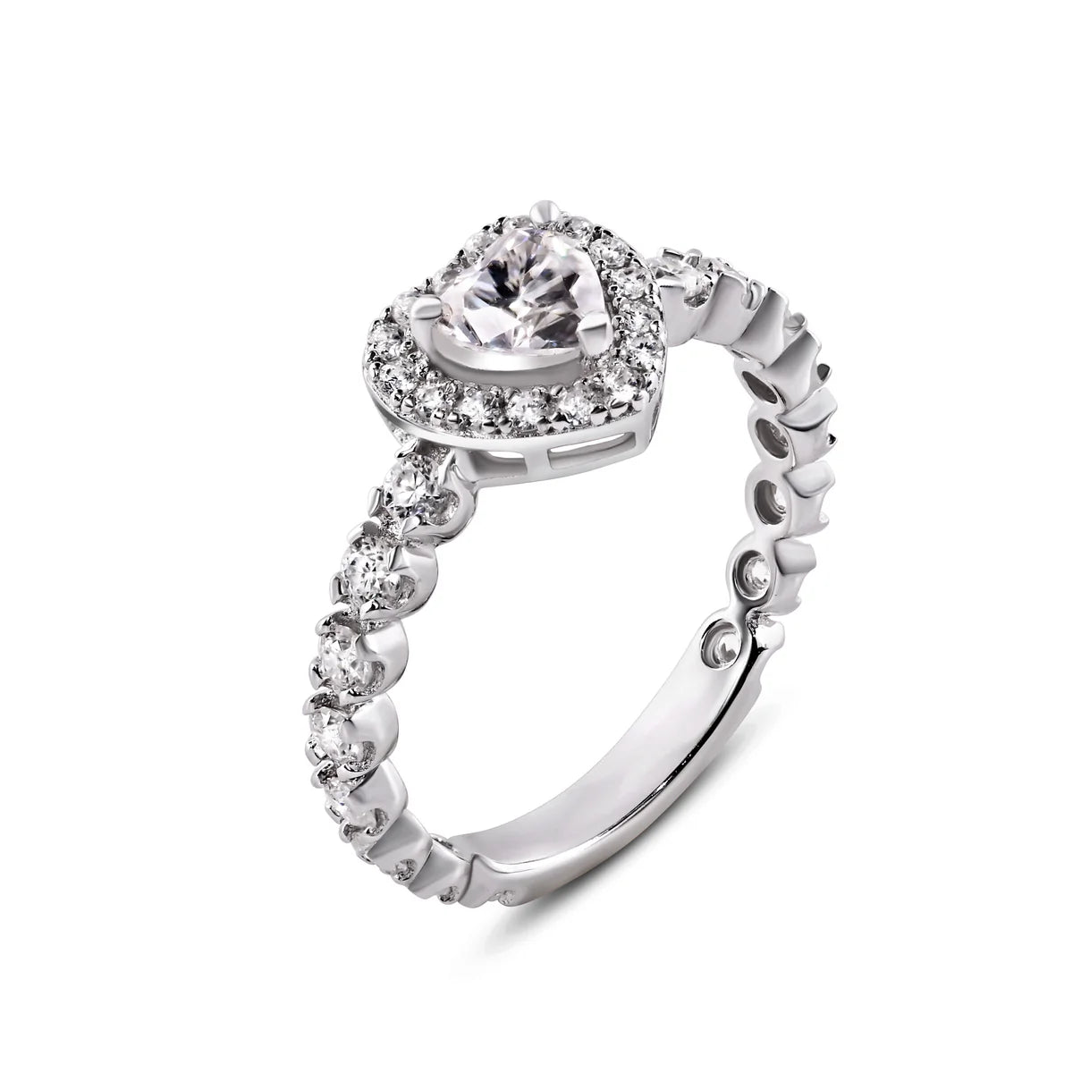 Rhodium Plated 925 Sterling Silver Moissanite Stone Heart Ring