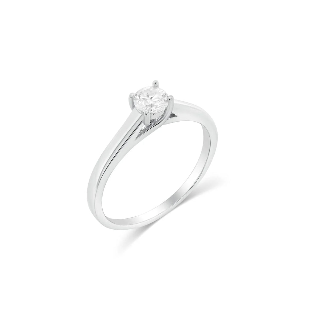 Rhodium Plated 925 Sterling Silver Round Cut Moissanite Solitaire Ring