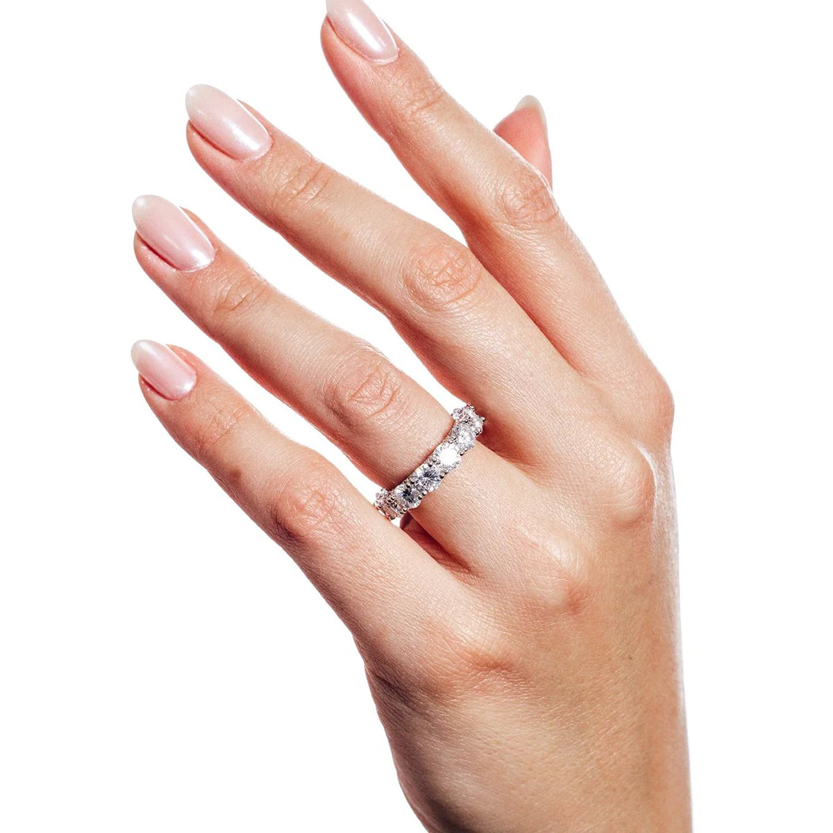Rhodium Plated925 Sterling Silver Moissanite Eternity Band Ring