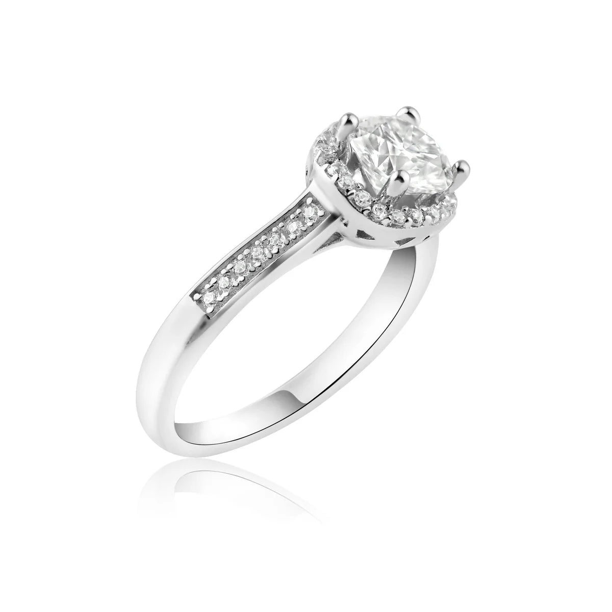 Rhodium Plated 925 Sterling Silver 1 Carat Clear Moissanite Ring