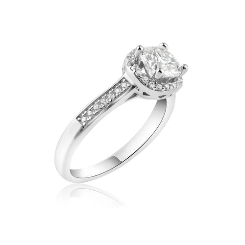 Rhodium Plated 925 Sterling Silver 1 Carat Clear Moissanite Ring
