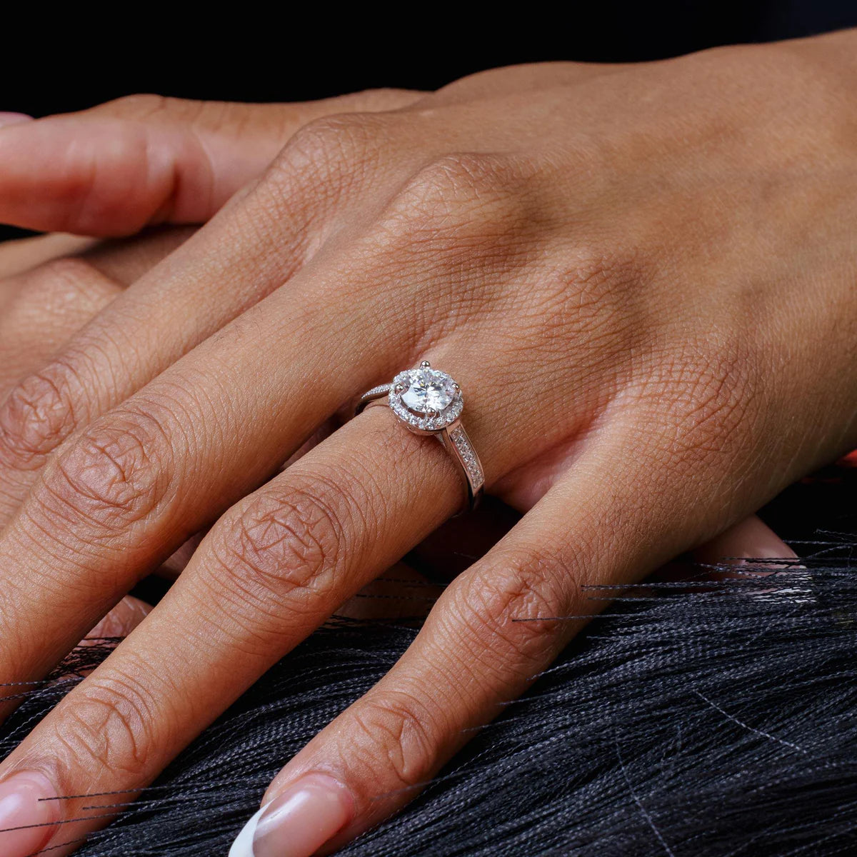 Rhodium Plated 925 Sterling Silver 1 Carat Clear Moissanite Ring
