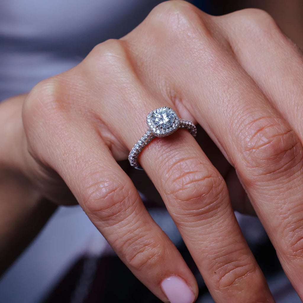 Rhodium Plated 925 Sterling Silver 1 Carat Moissanite Stones with CZ Engagement Ring