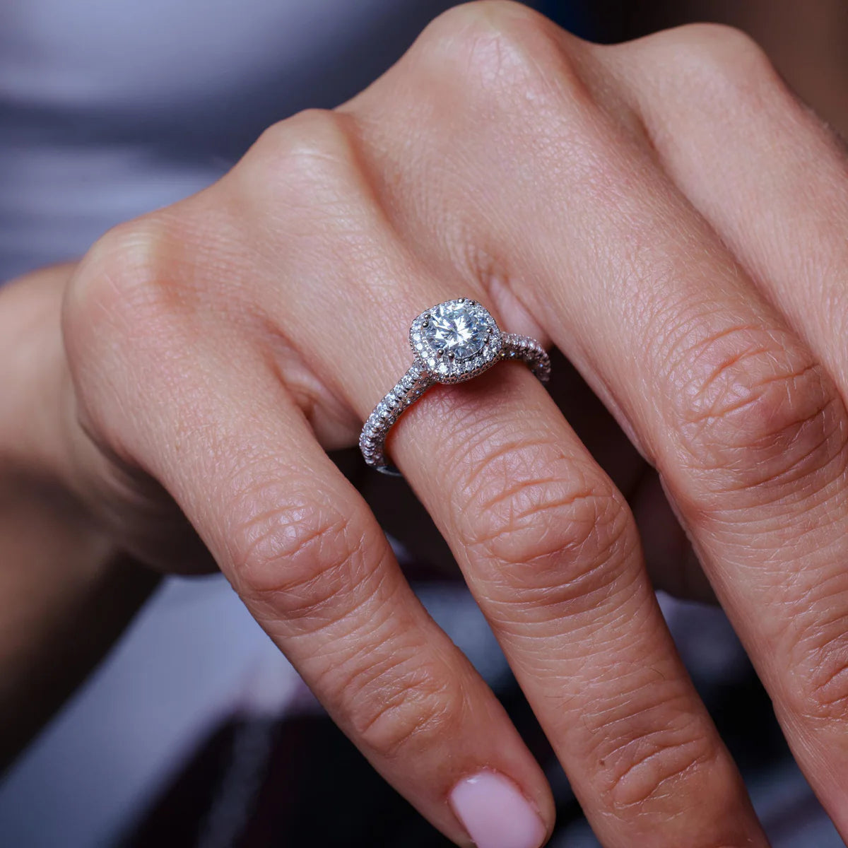 Rhodium Plated 925 Sterling Silver 1 Carat Moissanite Stones with CZ Engagement Ring