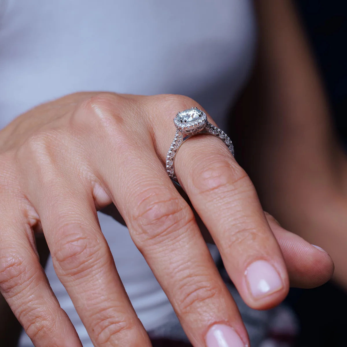 Rhodium Plated 925 Sterling Silver 2 Carat Moissanite Stones with CZ Engagement Ring