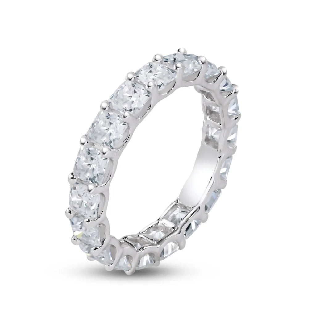 Rhodium Plated 925 Sterling Silver Moissanite 3.8mm Eternity Band Ring