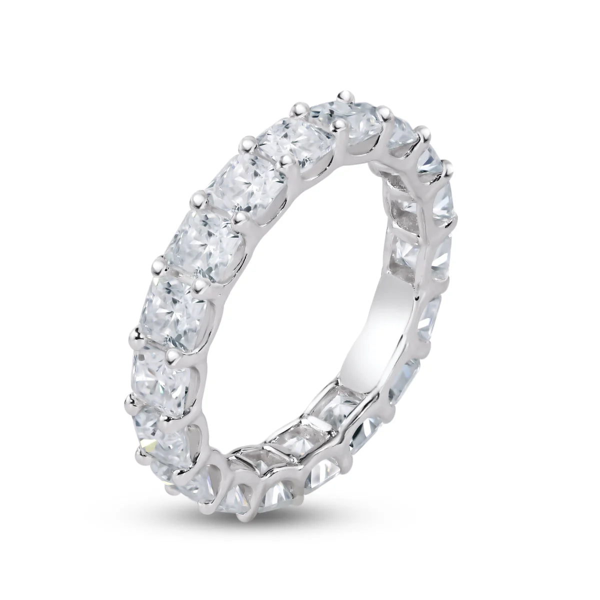 Rhodium Plated 925 Sterling Silver Moissanite 3.8mm Eternity Band Ring