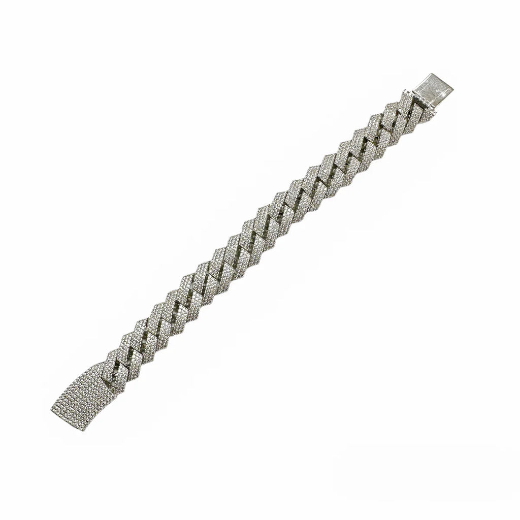 Rhodium Plated 925 Sterling Silver Moissanite Curb 13.5mm Bracelet
