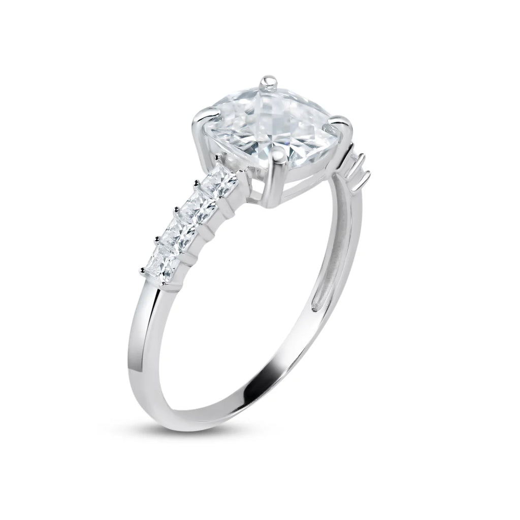 Rhodium Plated 925 Sterling Silver Moissanite Square Stone Engagement Ring