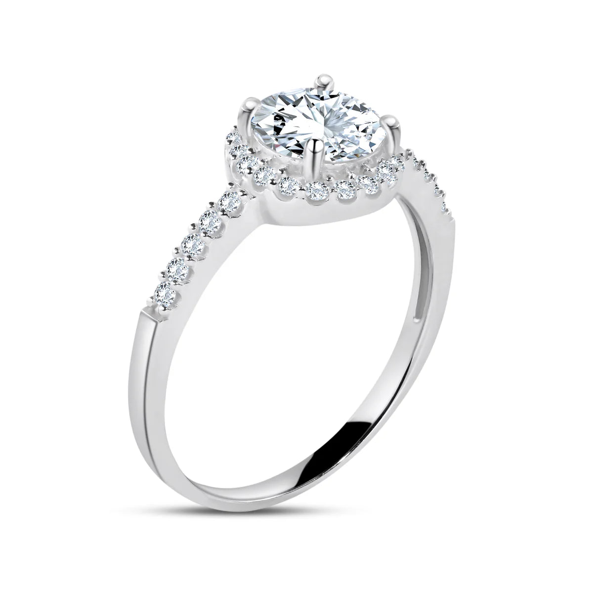 Rhodium Plated 925 Sterling Silver Moissanite Stone Engagement Halo Ring