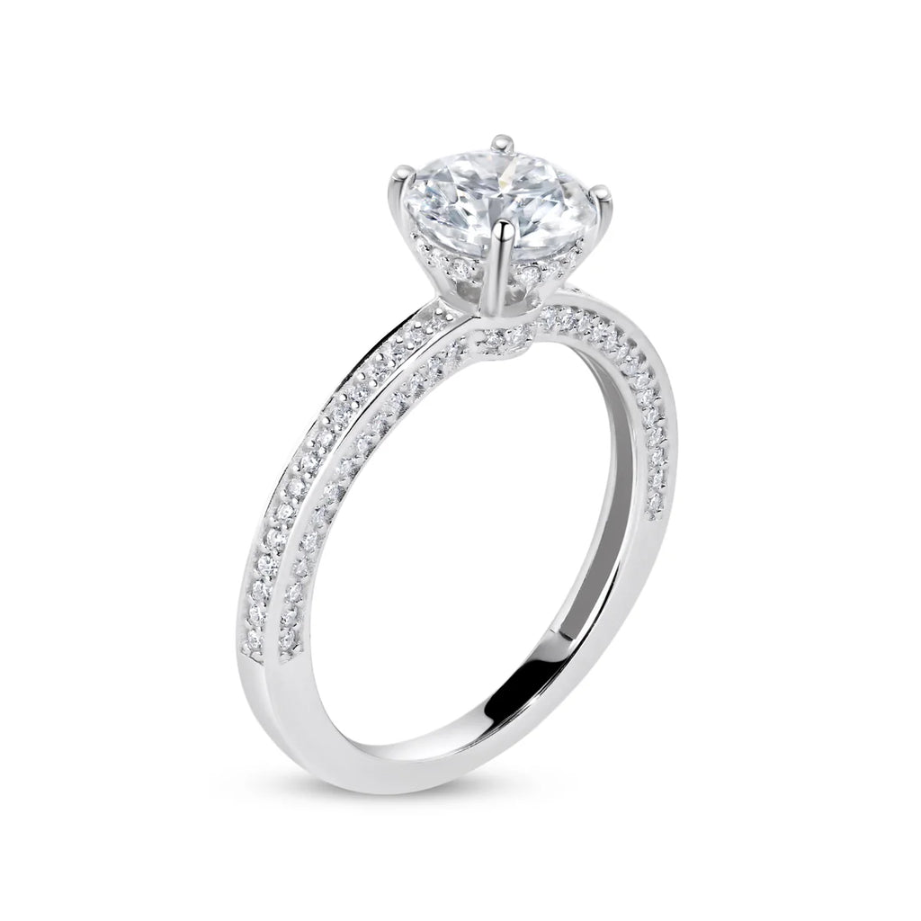 Rhodium Plated 925 Sterling Silver Moissanite Stone Engagement Ring