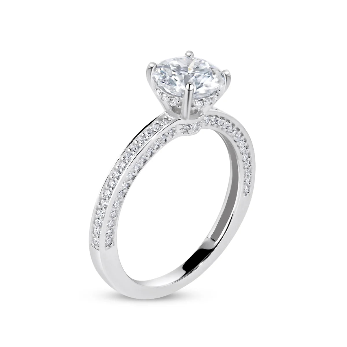 Rhodium Plated 925 Sterling Silver Moissanite Stone Engagement Ring