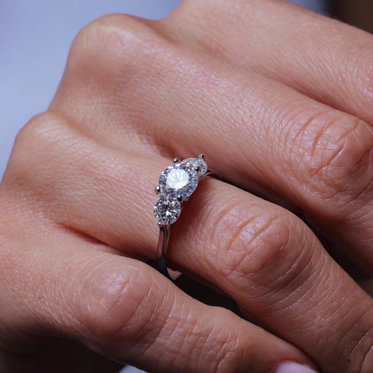 Rhodium Plated 925 Sterling Silver Past Present & Future Moissanite Ring