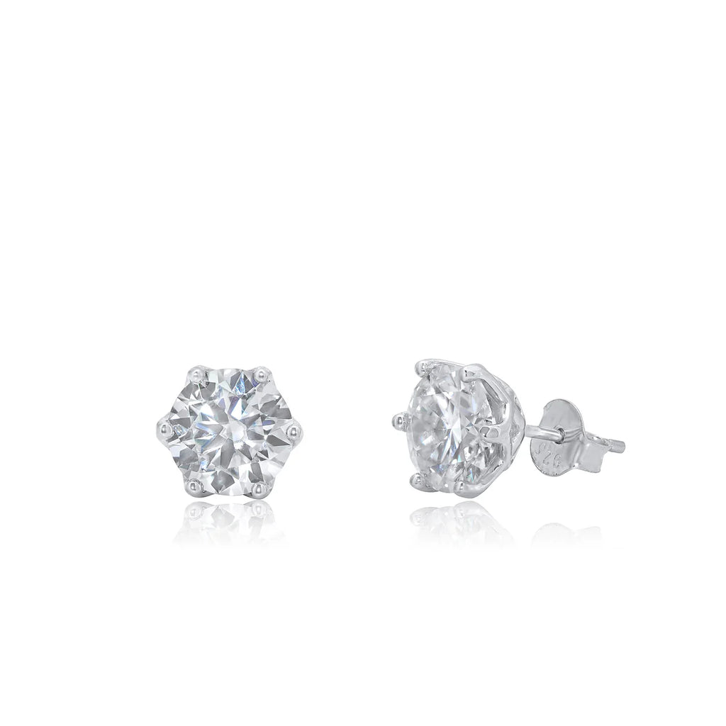 Rhodium Plated 925 Sterling Silver Round Moissanite 8.5mm Stud Earring