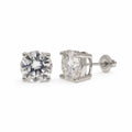 Rhodium Plated 925 Sterling Silver Round Moissanite Screw Back Earring