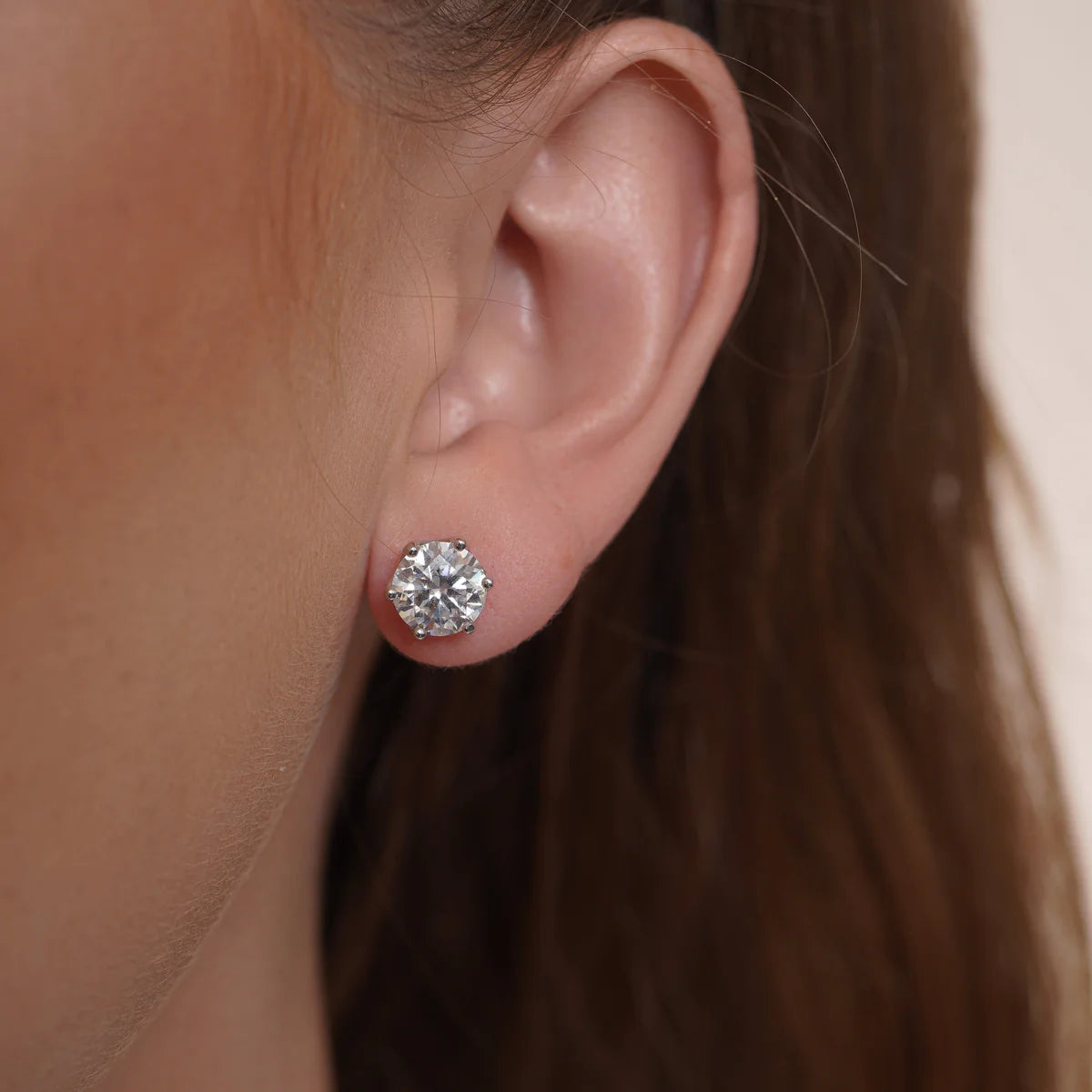Rhodium Plated 925 Sterling Silver Round Moissanite 8.5mm Stud Earring