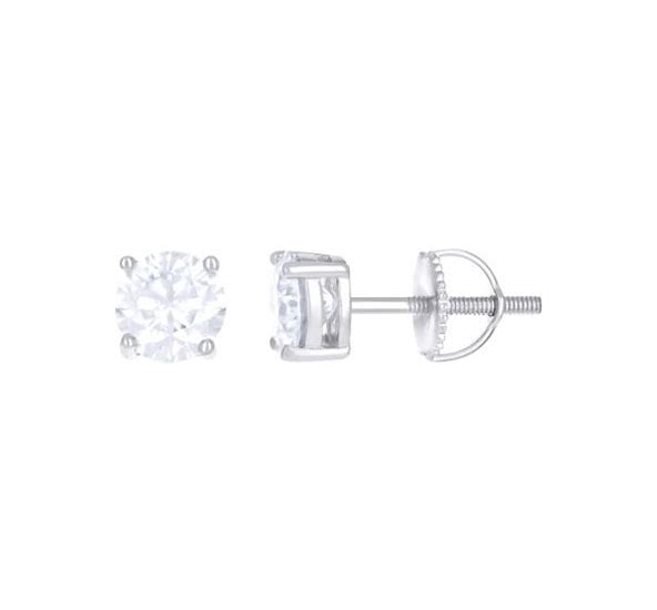 Rhodium Plated 925 Sterling Silver Round Moissanite Screw Back Earring