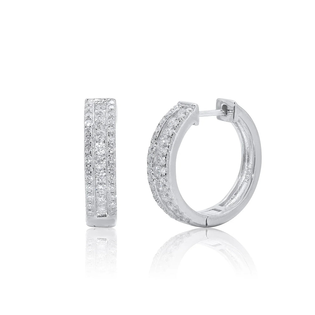 Rhodium Plated 925 Sterling Silver Moissanite Studded 12.5mm Hoop Earring