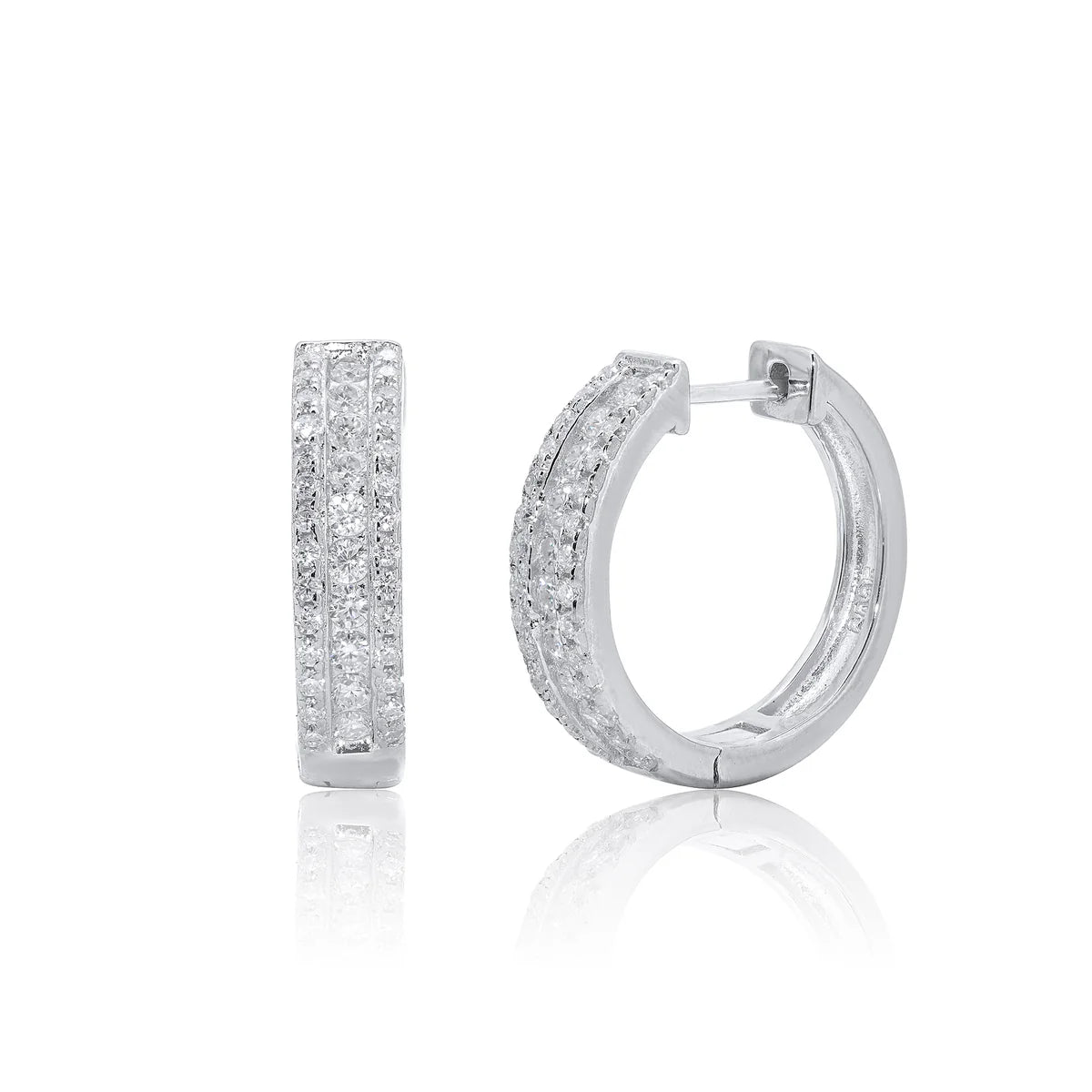Rhodium Plated 925 Sterling Silver Moissanite Studded 12.5mm Hoop Earring