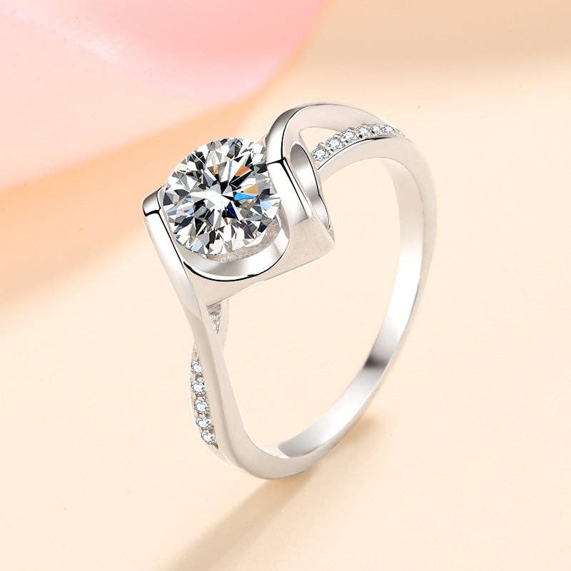 Moissanite Pave Engagement Ring in 925 Sterling Silver