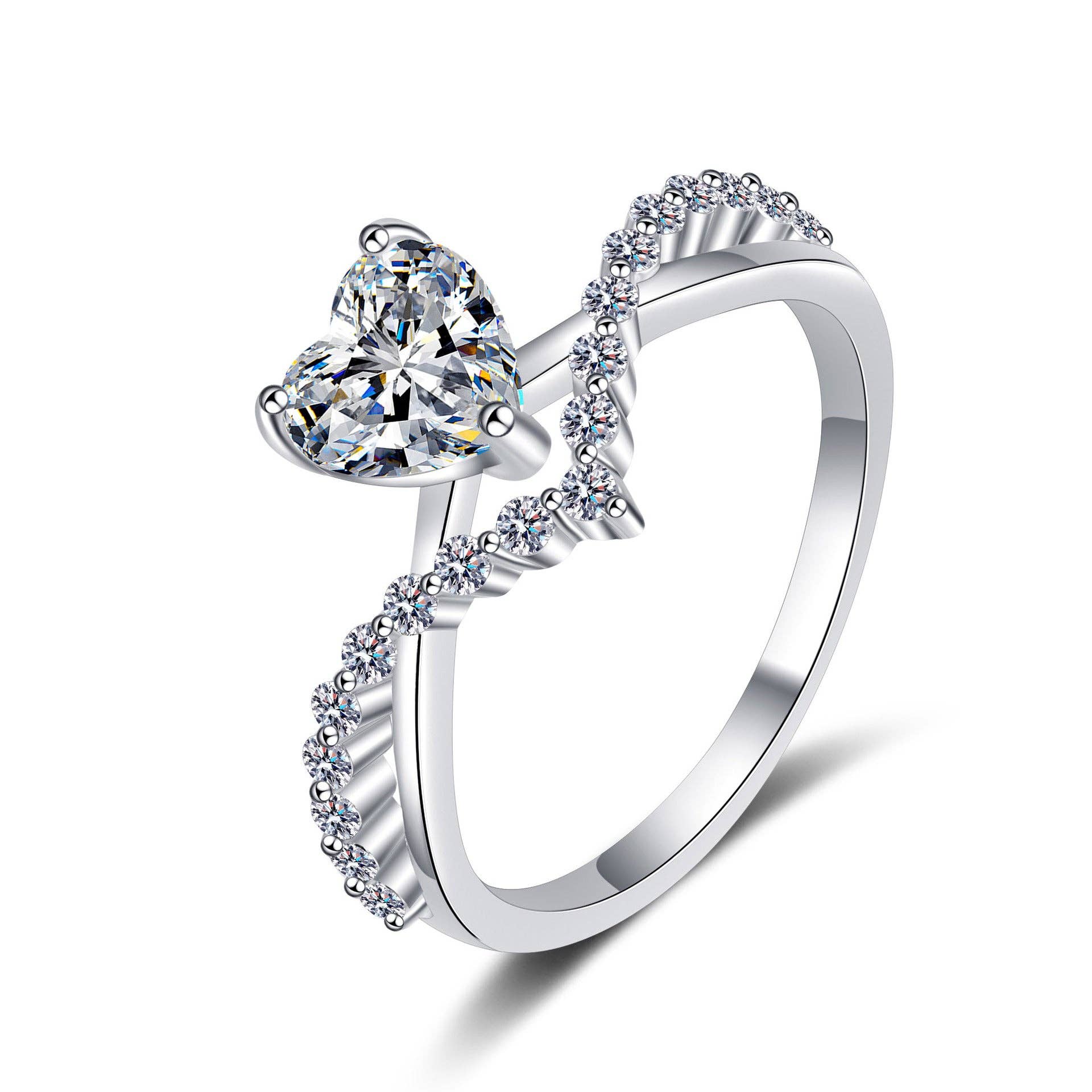 Heart Moissanite Pave Engagement Ring in 925 Sterling Silver