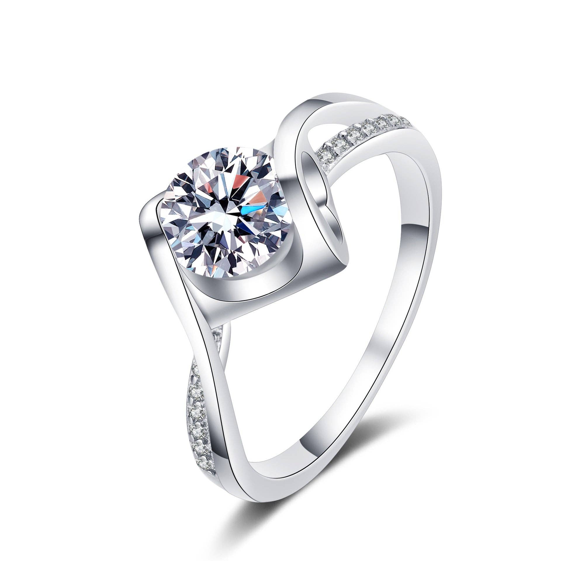 Moissanite Pave Engagement Ring in 925 Sterling Silver