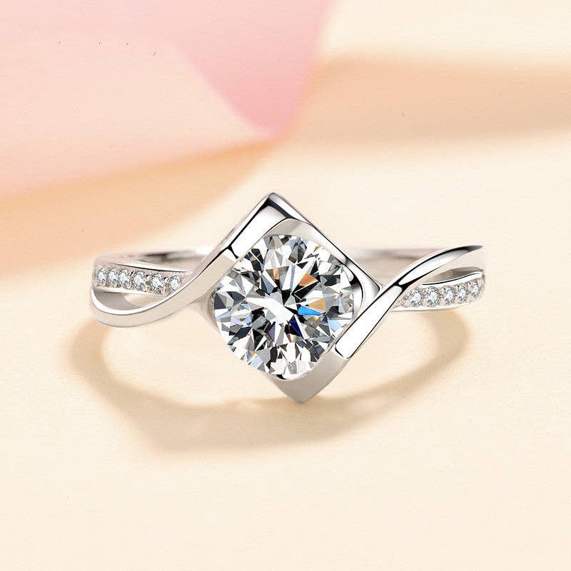 Moissanite Pave Engagement Ring in 925 Sterling Silver