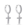 Rhodium Plated 925 Sterling Silver Moissanite Cross Hoop Earring