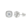 Rhodium Plated 925 Sterling Silver Moissanite Cushion Halo 7.6mm Stud Earring