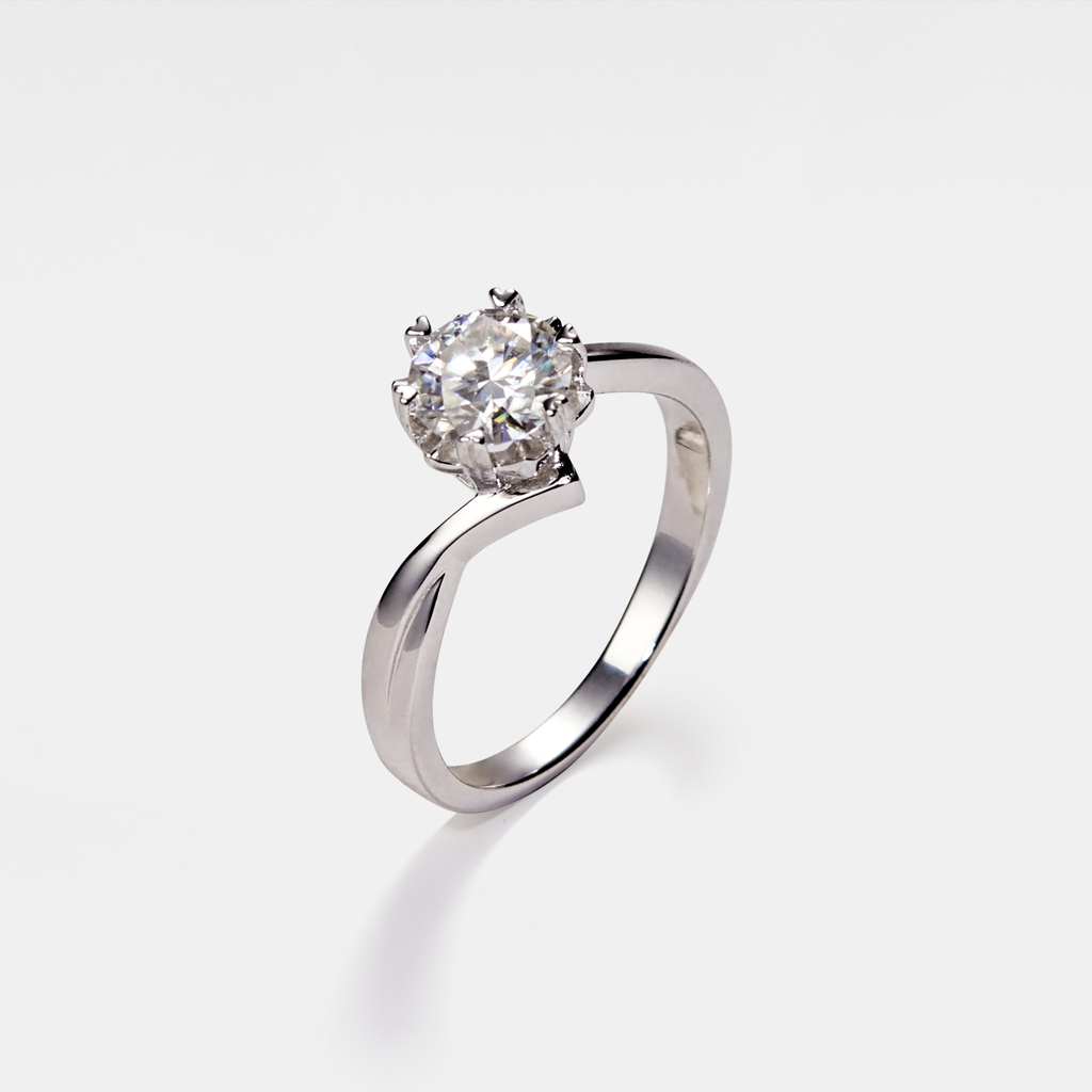 Snowflake Moissanite Engagement Ring in 925 Sterling Silver