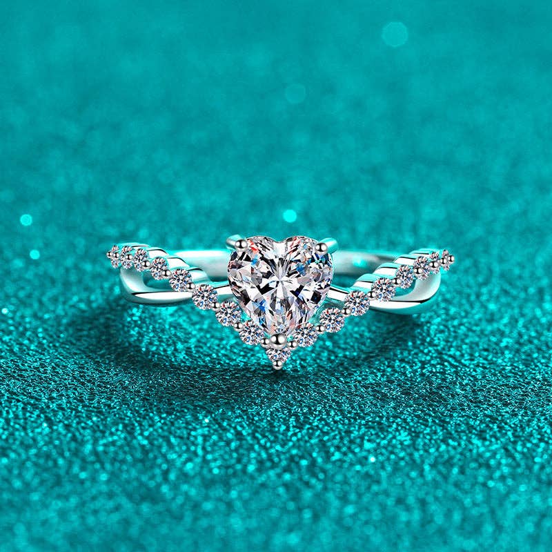 Heart Moissanite Pave Engagement Ring in 925 Sterling Silver