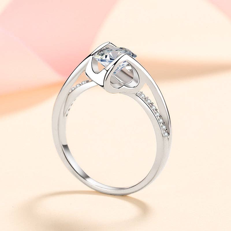 Moissanite Pave Engagement Ring in 925 Sterling Silver
