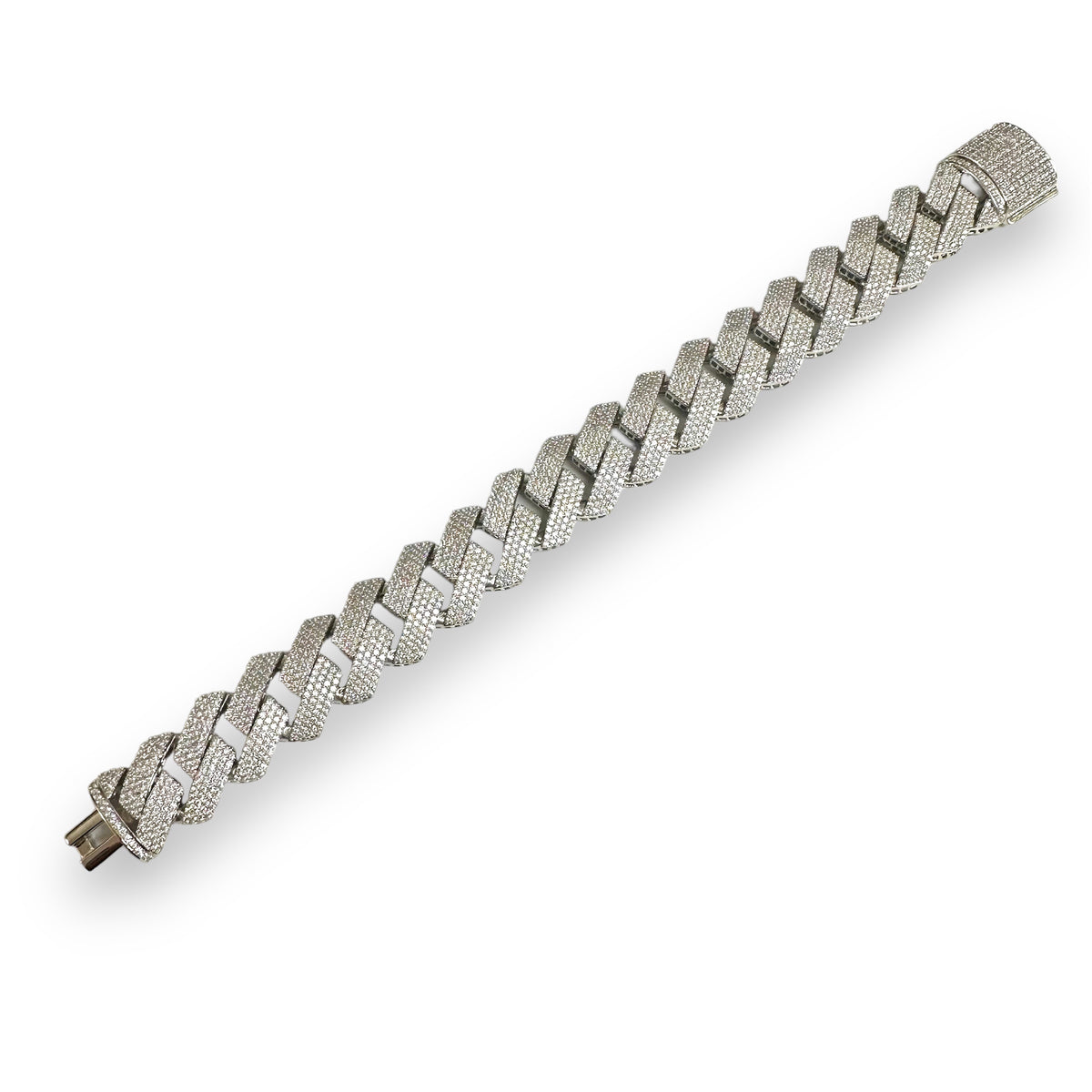 Rhodium Plated 925 Sterling Silver Moissanite Curb 17.7mm Bracelet